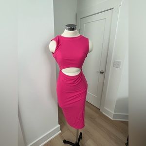 Hot pink stretchy bodycon dress with cutout